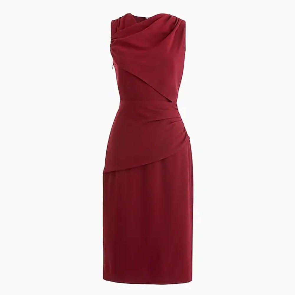 🌸High-neck Sheath Dress in crepe - Burgundy🌸